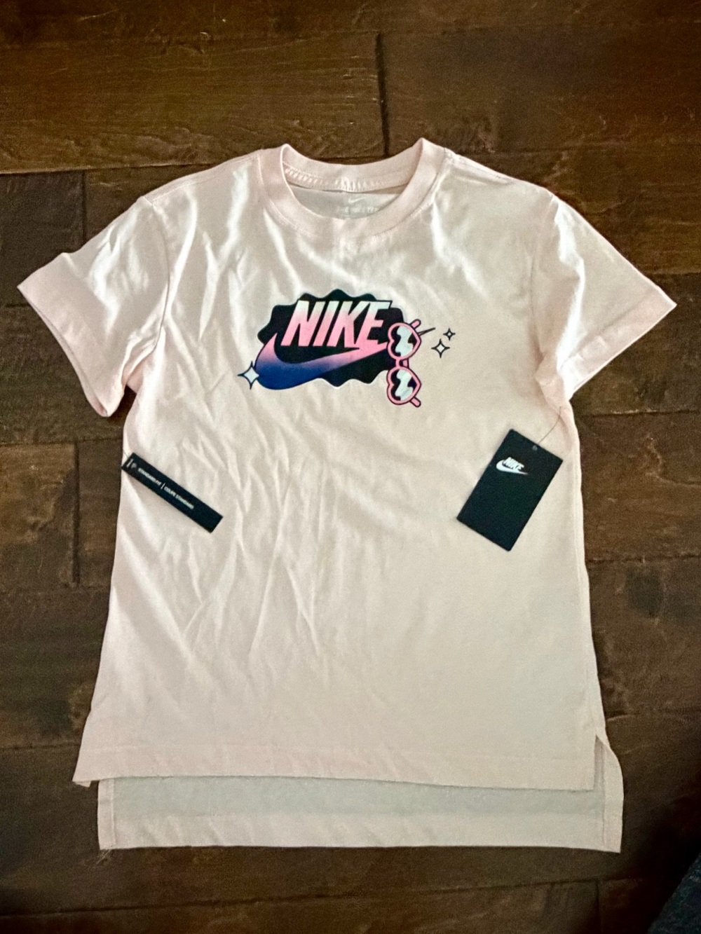 Nike Pink Graphic Short Sleeve Tee with Blue & Black Logo